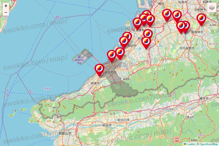 大阪府のサンドラッグの店舗地図