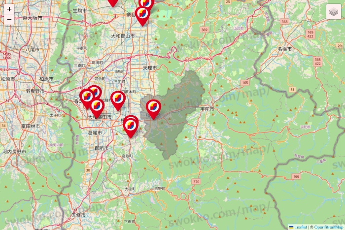 奈良県のサンドラッグの店舗地図
