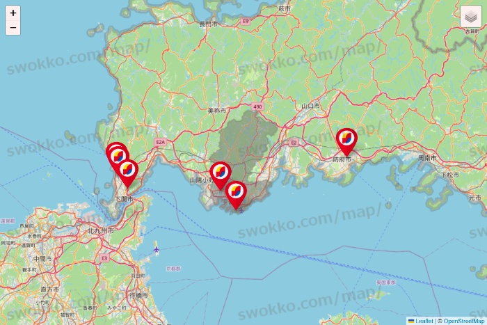 山口県のサンドラッグの店舗地図