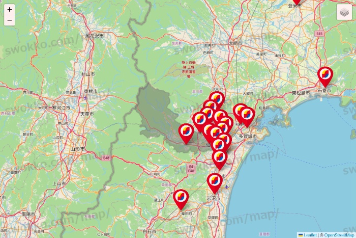 宮城県のサンドラッグの店舗地図