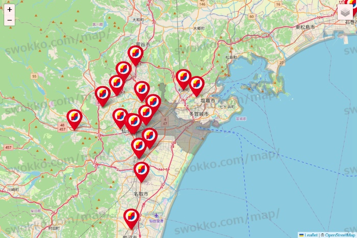 宮城県のサンドラッグの店舗地図