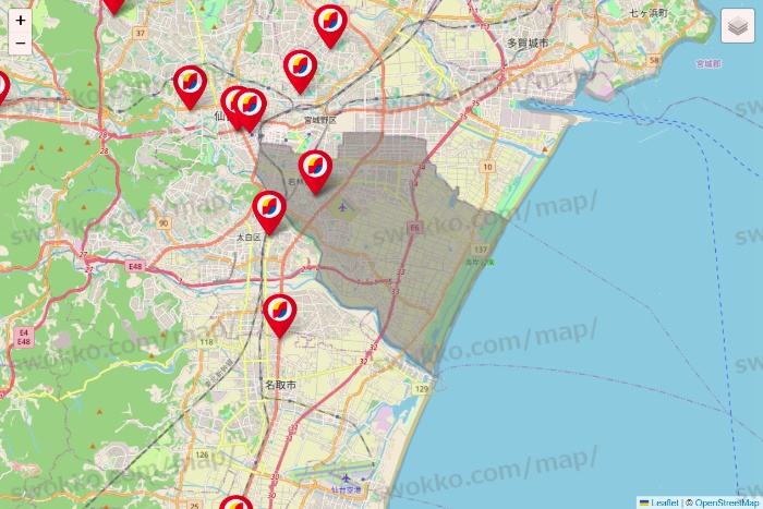 宮城県のサンドラッグの店舗地図
