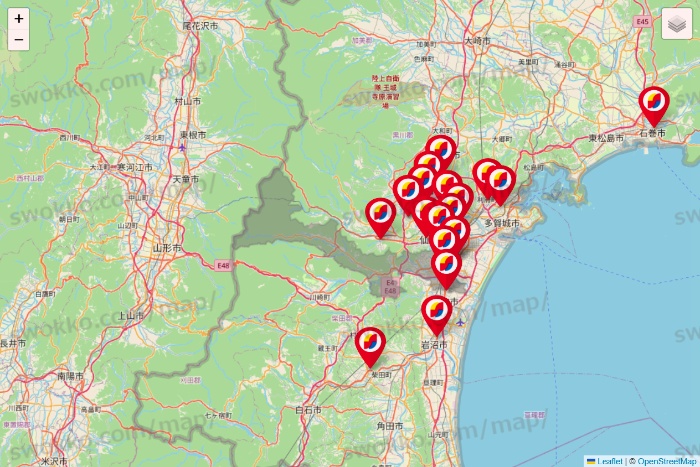 宮城県のサンドラッグの店舗地図