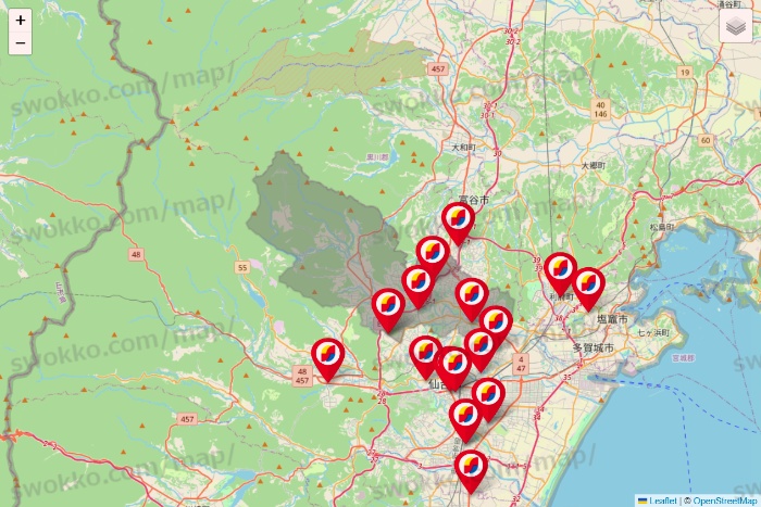 宮城県のサンドラッグの店舗地図