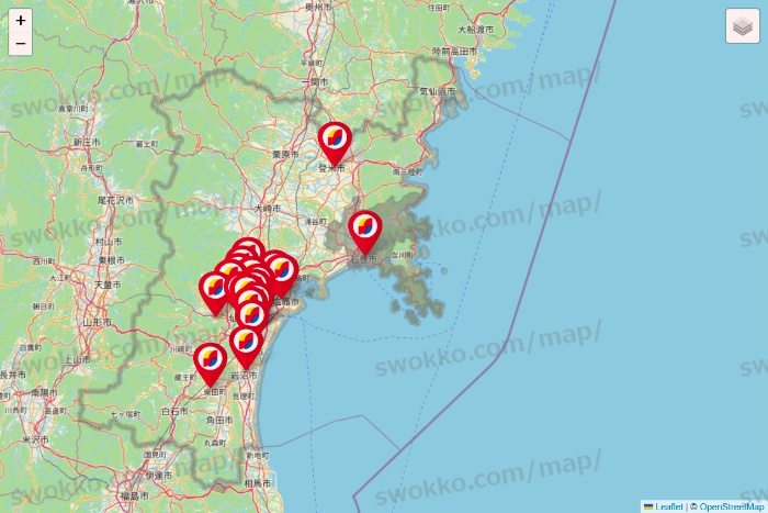 宮城県のサンドラッグの店舗地図