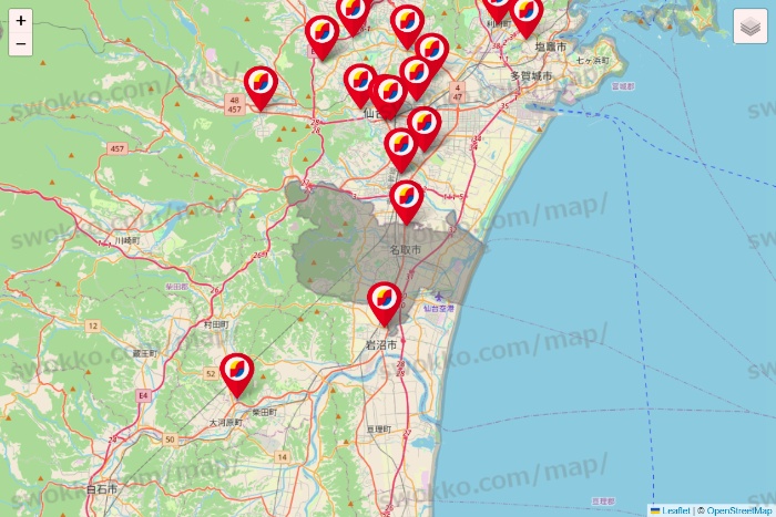 宮城県のサンドラッグの店舗地図