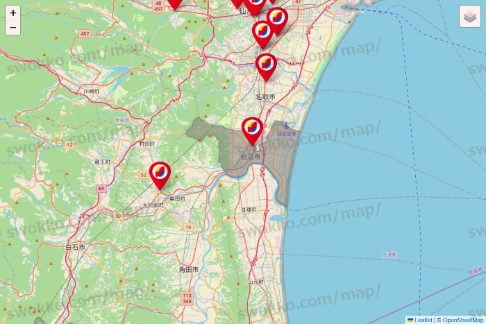 宮城県のサンドラッグの店舗地図