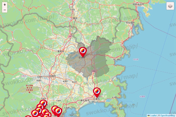 宮城県のサンドラッグの店舗地図