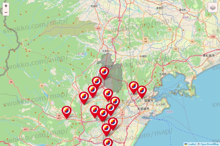 宮城県のサンドラッグの店舗地図