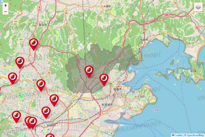 宮城県のサンドラッグの店舗地図