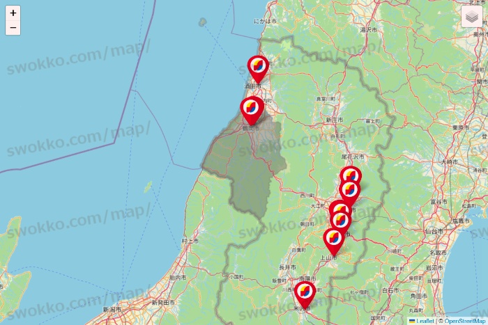 山形県のサンドラッグの店舗地図