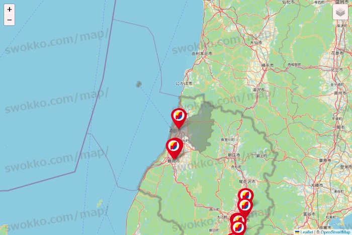 山形県のサンドラッグの店舗地図