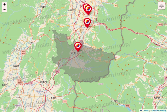 山形県のサンドラッグの店舗地図