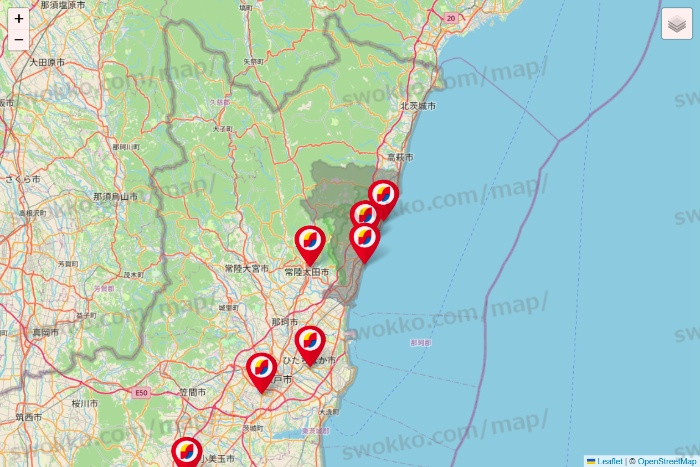 茨城県のサンドラッグの店舗地図