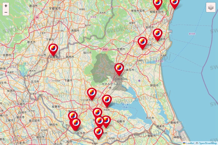 茨城県のサンドラッグの店舗地図