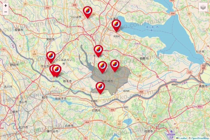 茨城県のサンドラッグの店舗地図