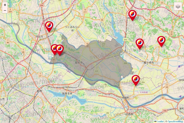 茨城県のサンドラッグの店舗地図
