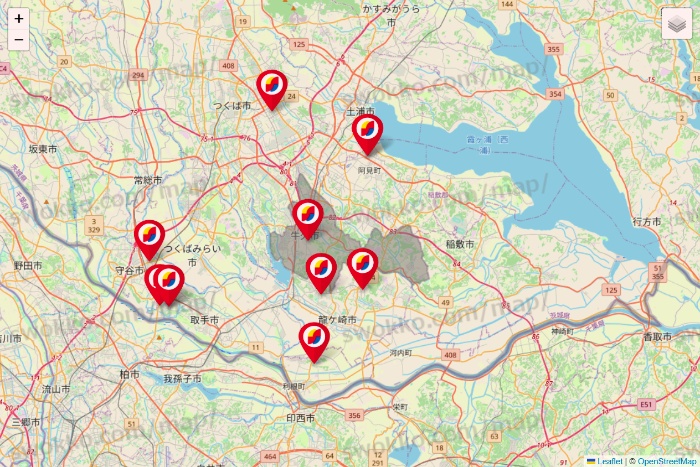 茨城県のサンドラッグの店舗地図