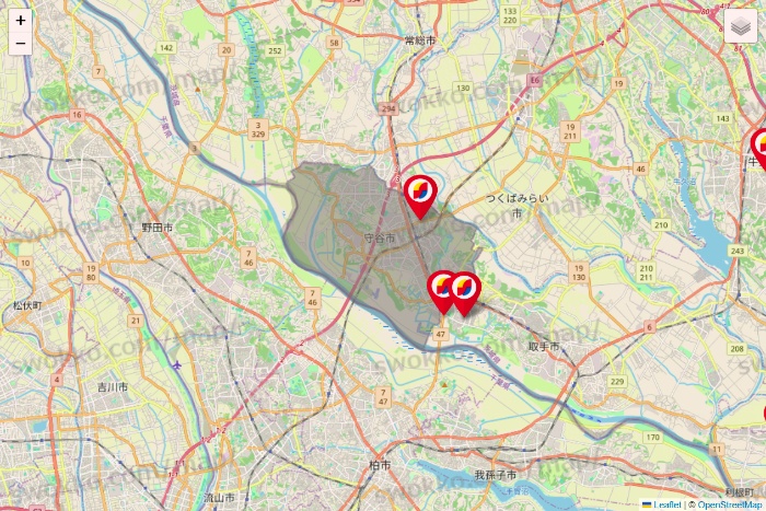 茨城県のサンドラッグの店舗地図