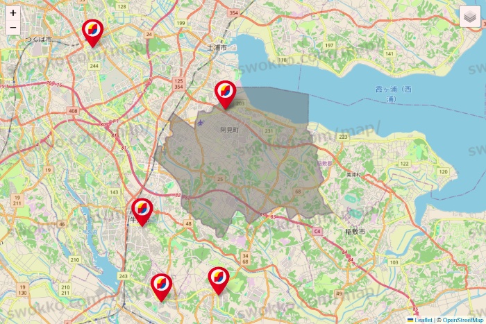 茨城県のサンドラッグの店舗地図