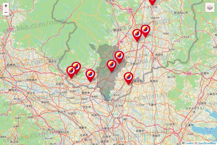 栃木県のサンドラッグの店舗地図