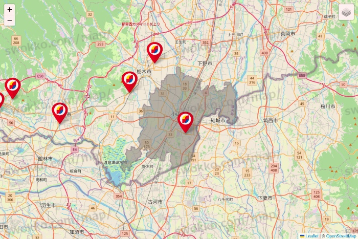 栃木県のサンドラッグの店舗地図