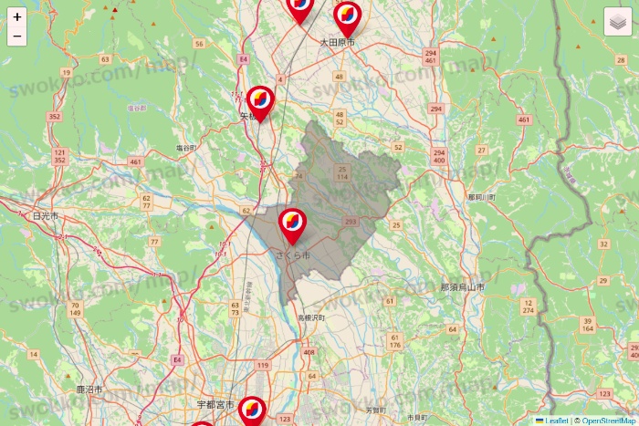 栃木県のサンドラッグの店舗地図