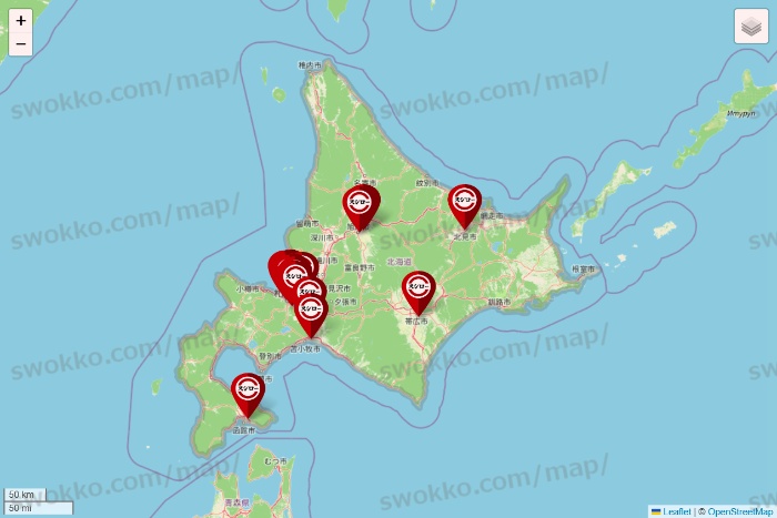 北海道のスシローの店舗地図