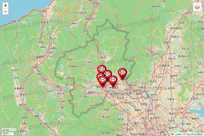 群馬県のスシローの店舗地図