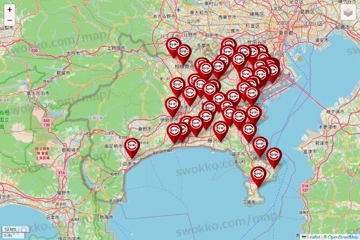 神奈川県のスシローの店舗地図