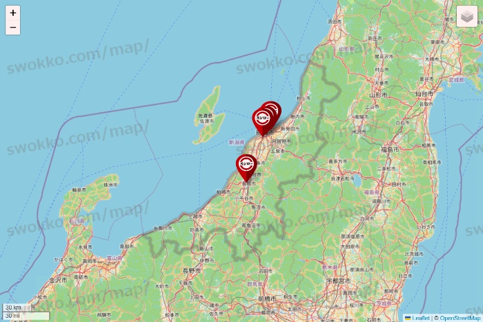 新潟県のスシローの店舗地図