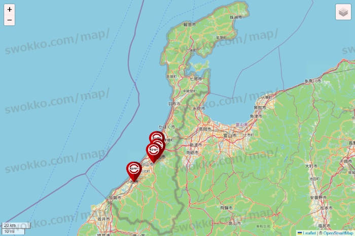 石川県のスシローの店舗地図