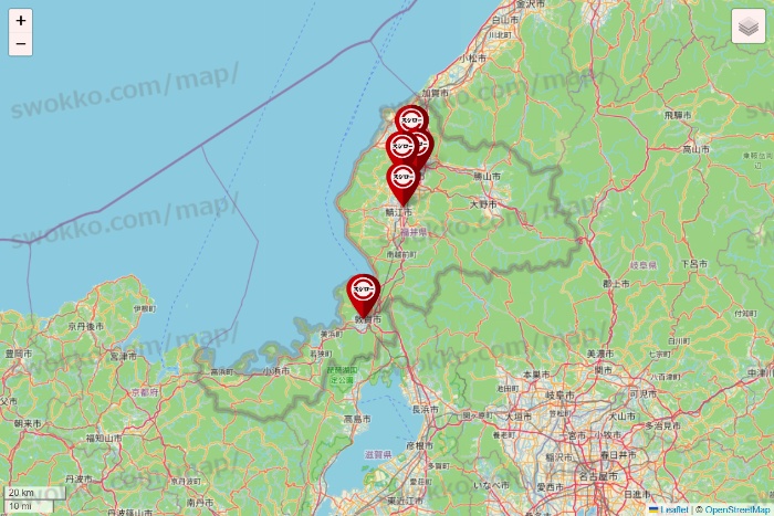 福井県のスシローの店舗地図
