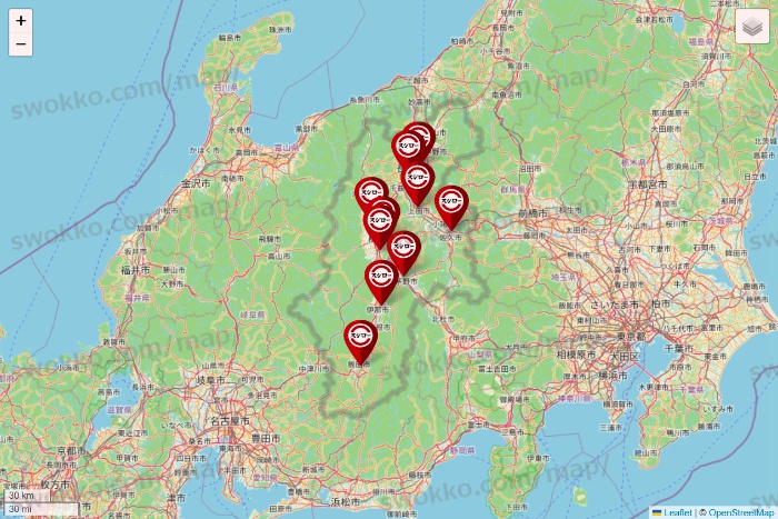 長野県のスシローの店舗地図
