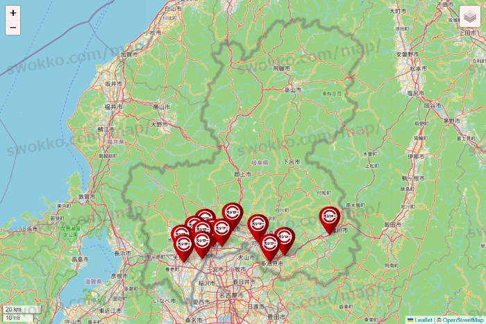 岐阜県のスシローの店舗地図