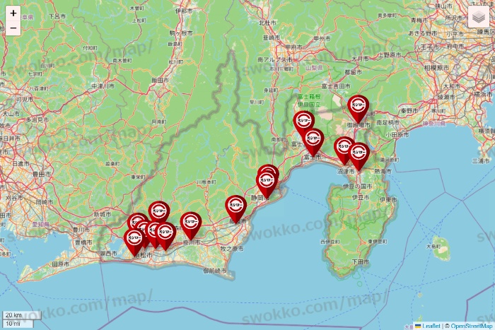 静岡県のスシローの店舗地図