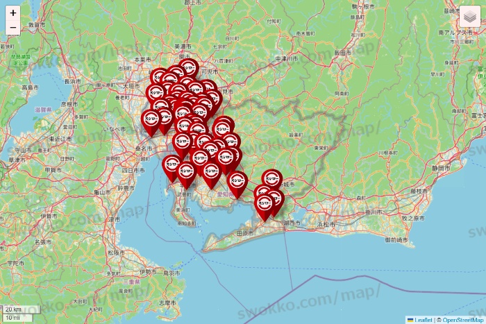 愛知県のスシローの店舗地図