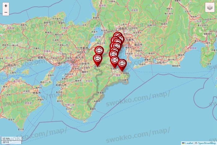 三重県のスシローの店舗地図