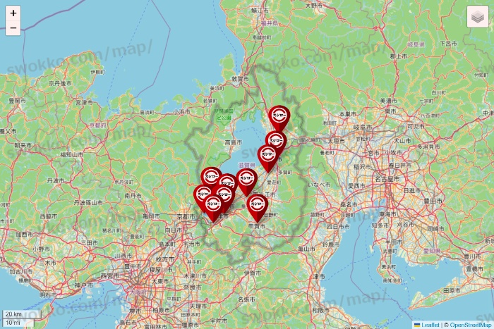 滋賀県のスシローの店舗地図