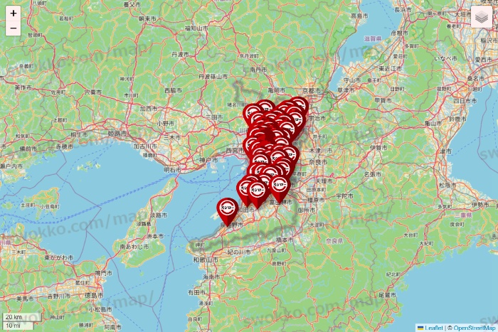 大阪府のスシローの店舗地図