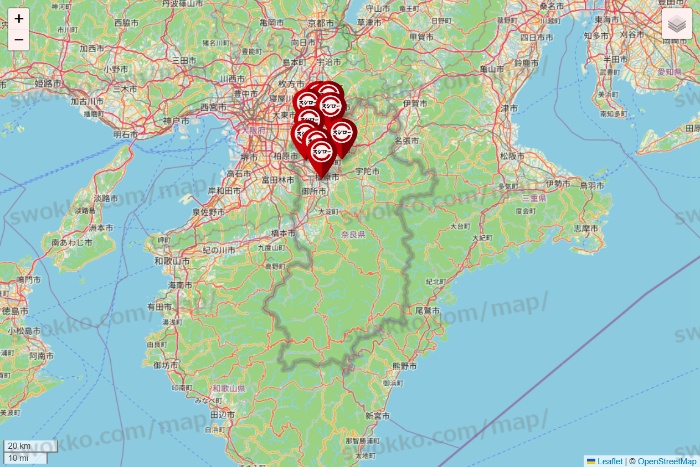 奈良県のスシローの店舗地図