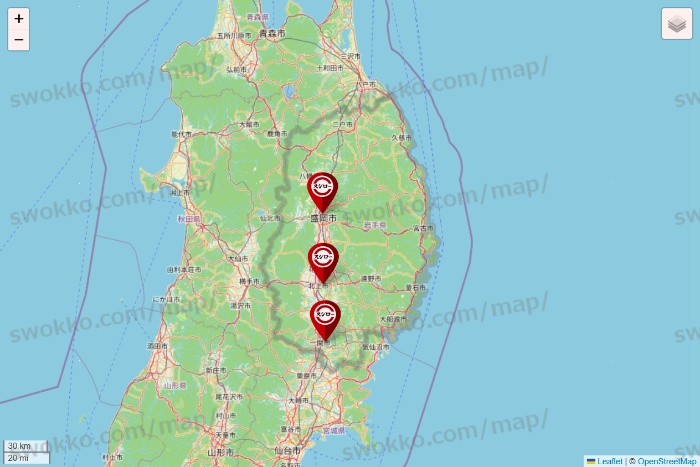 岩手県のスシローの店舗地図