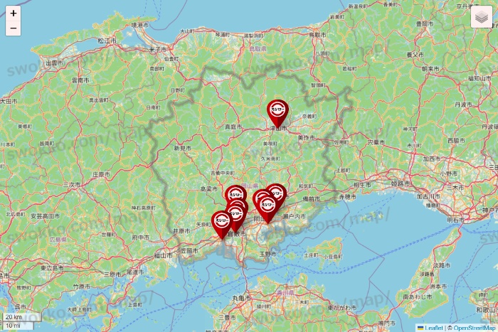 岡山県のスシローの店舗地図