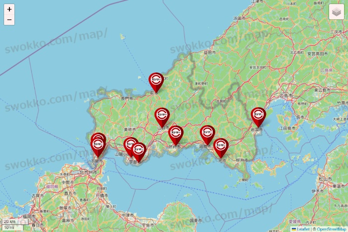 山口県のスシローの店舗地図