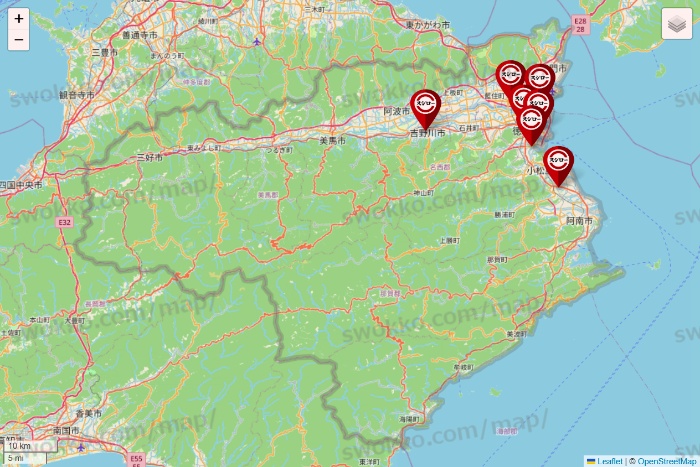 徳島県のスシローの店舗地図