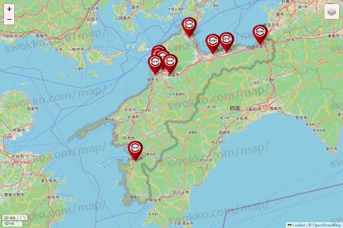 愛媛県のスシローの店舗地図