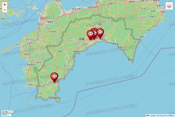 高知県のスシローの店舗地図