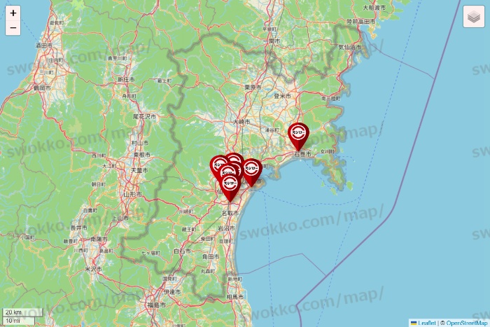 宮城県のスシローの店舗地図