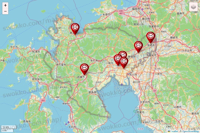 佐賀県のスシローの店舗地図