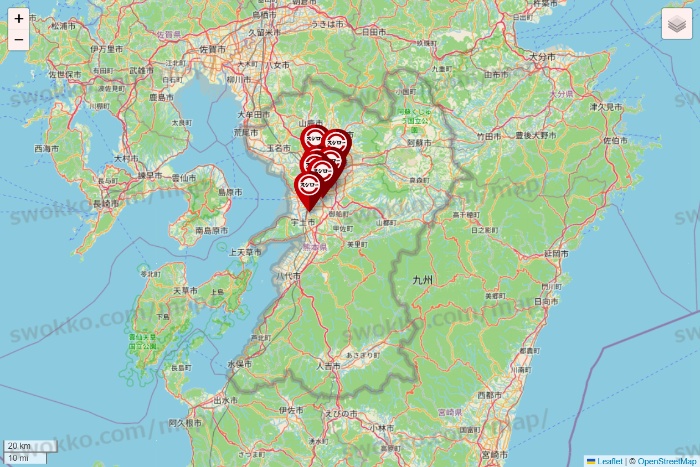 熊本県のスシローの店舗地図